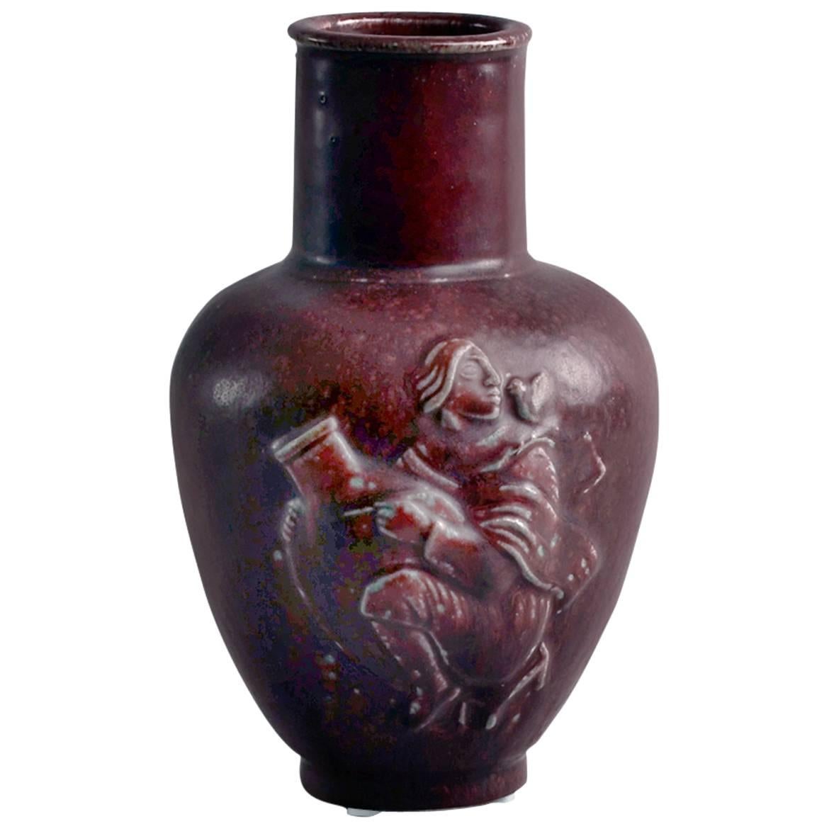 Jais Nielsen for Royal Copenhagen, "The Potter" Vase with Oxblod Glaze For Sale