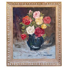 Large Still Life Oil Painting of Roses by Weyl