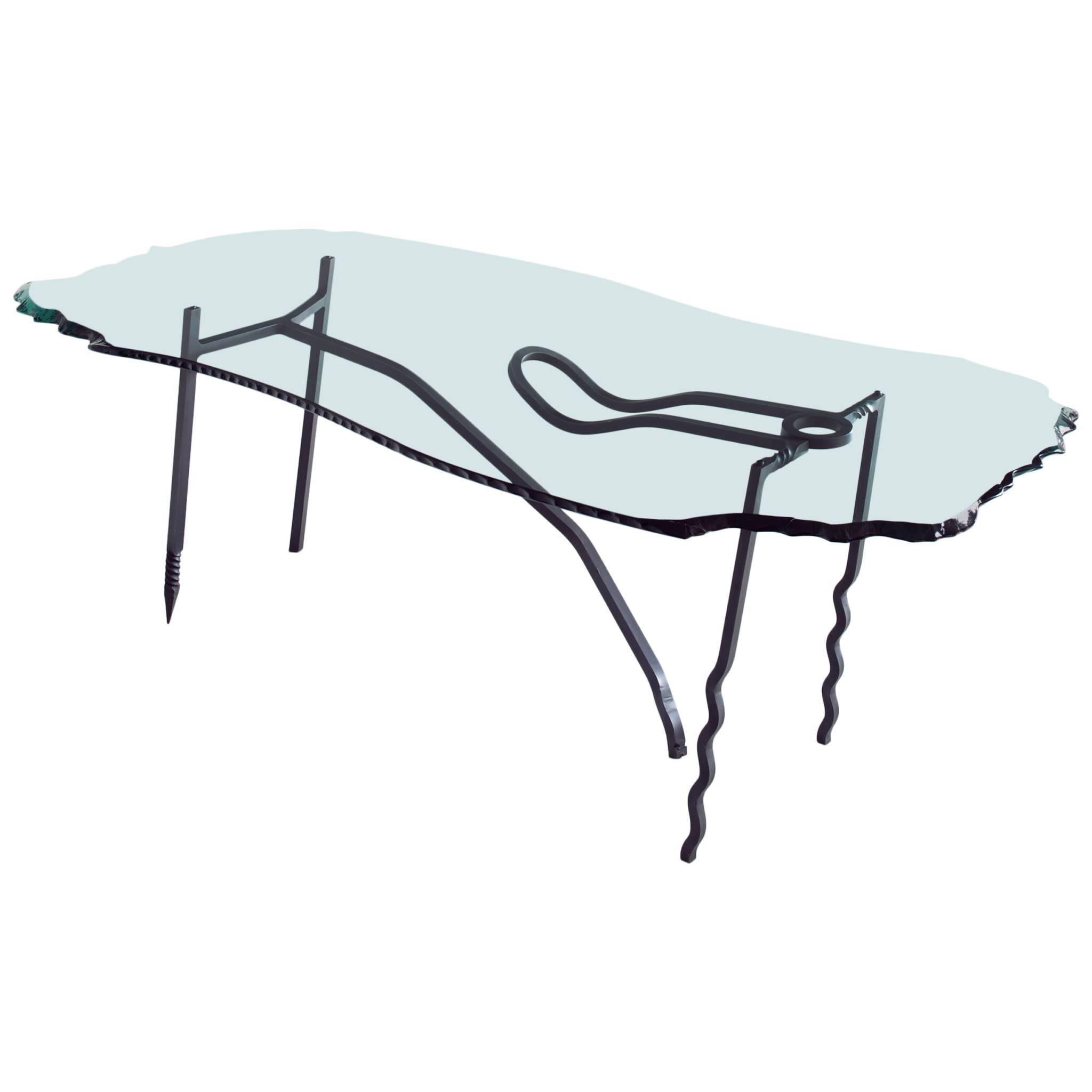 Romeo and Juliet, Glass and Steel Dining Table For Sale