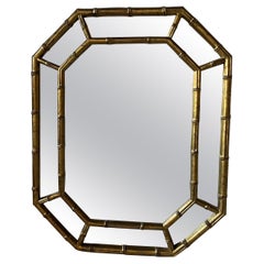 Vintage Gold Faux Bamboo Octagonal Mirror, Hollywood Regency, British Colonial