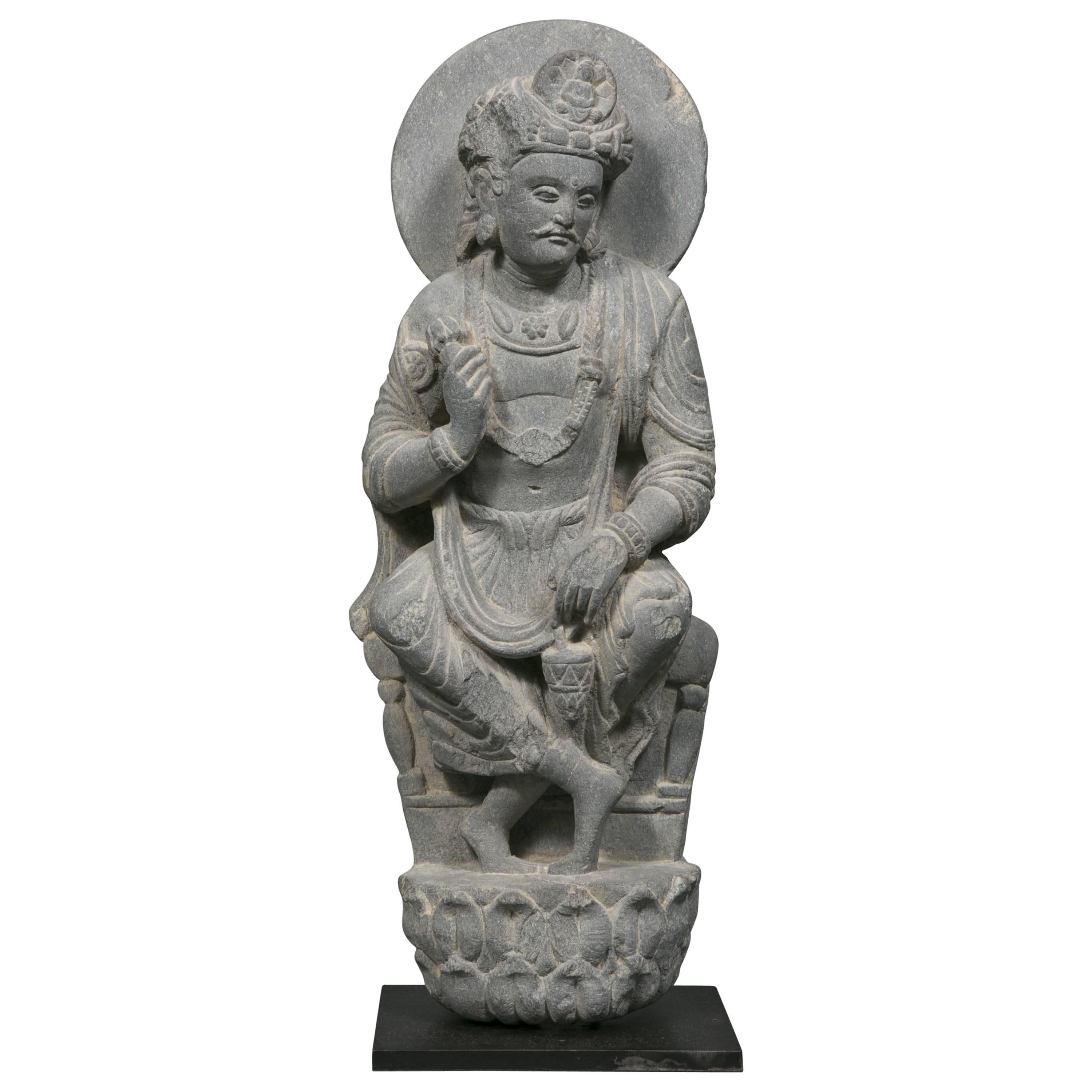 Bodhisattva in Gray Schist, Art of Gandhara, 2nd-4th Century J.C For Sale