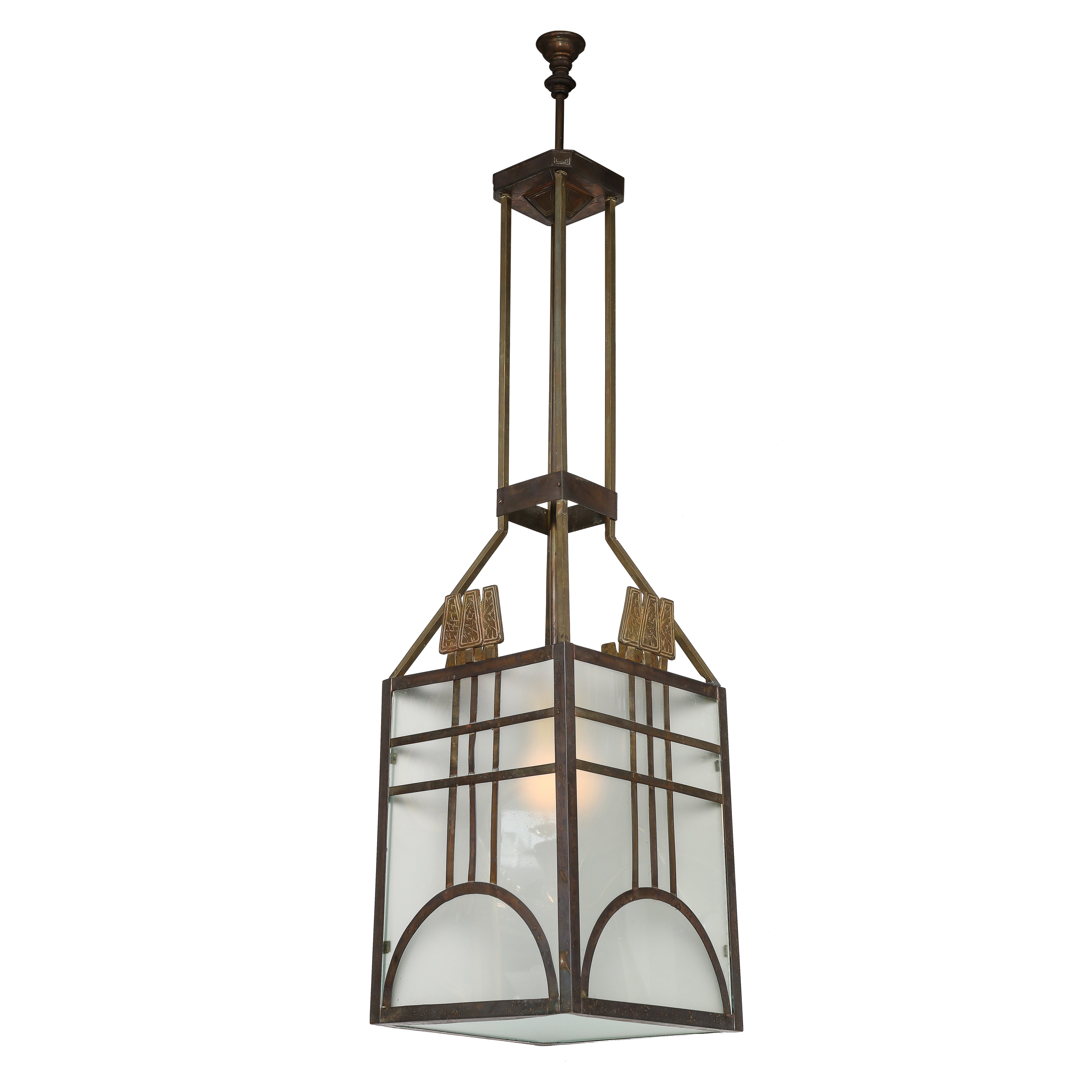 Italian Art Deco Metal and Glass Lantern, circa 1930 For Sale