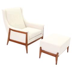New Upholstery Danish Modern Lounge Chair and Ottoman