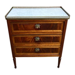 Antique French Mahogany Louis XVI Chest of Drawers WHITE Marble SMALL Side Table (Tavolino in marmo bianco)