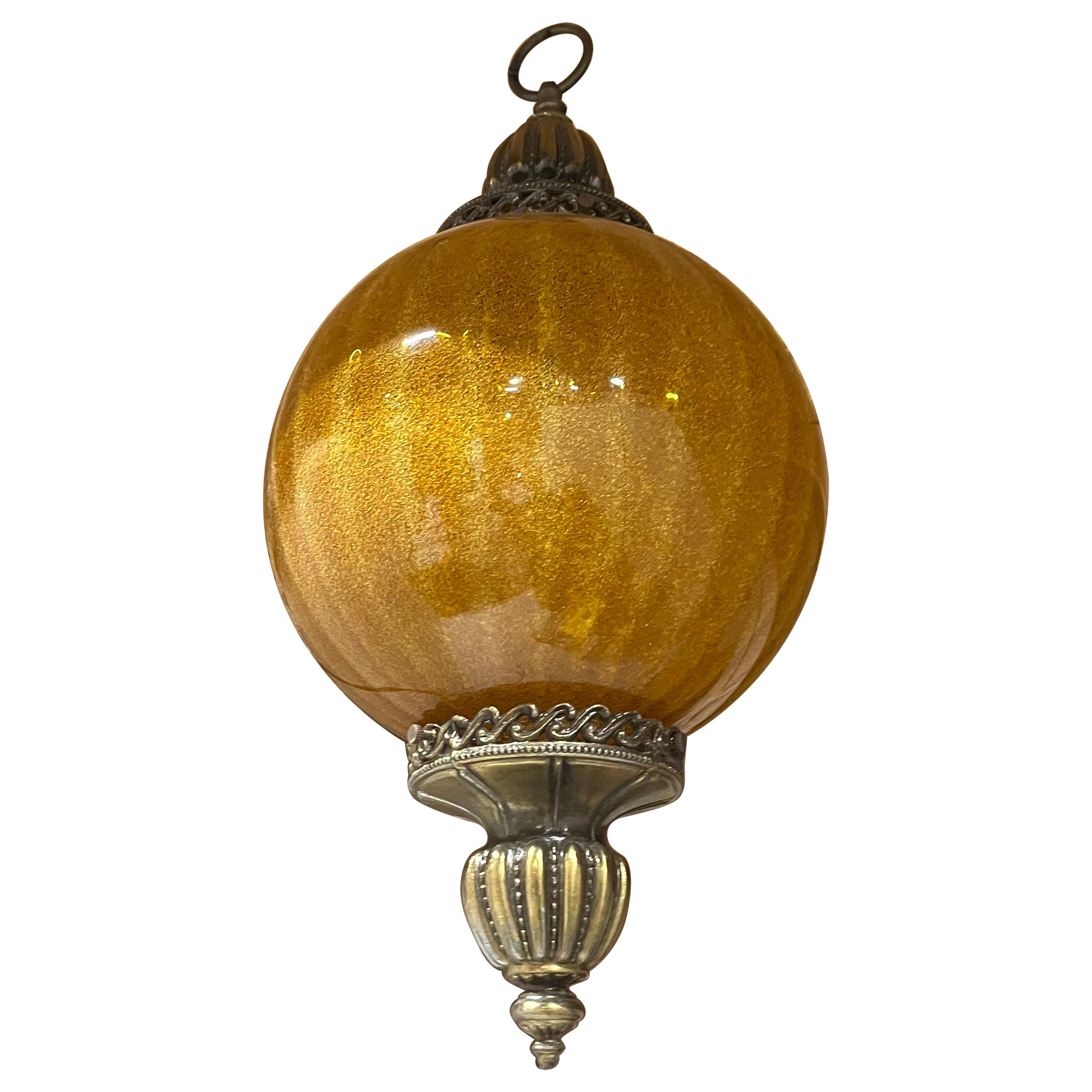 Große Hollywood Regency Kreis- Bernstein-Swag-Lampe