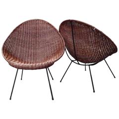 Wicker Barrel Mid Century Chairs Attributed to Charles Ramos