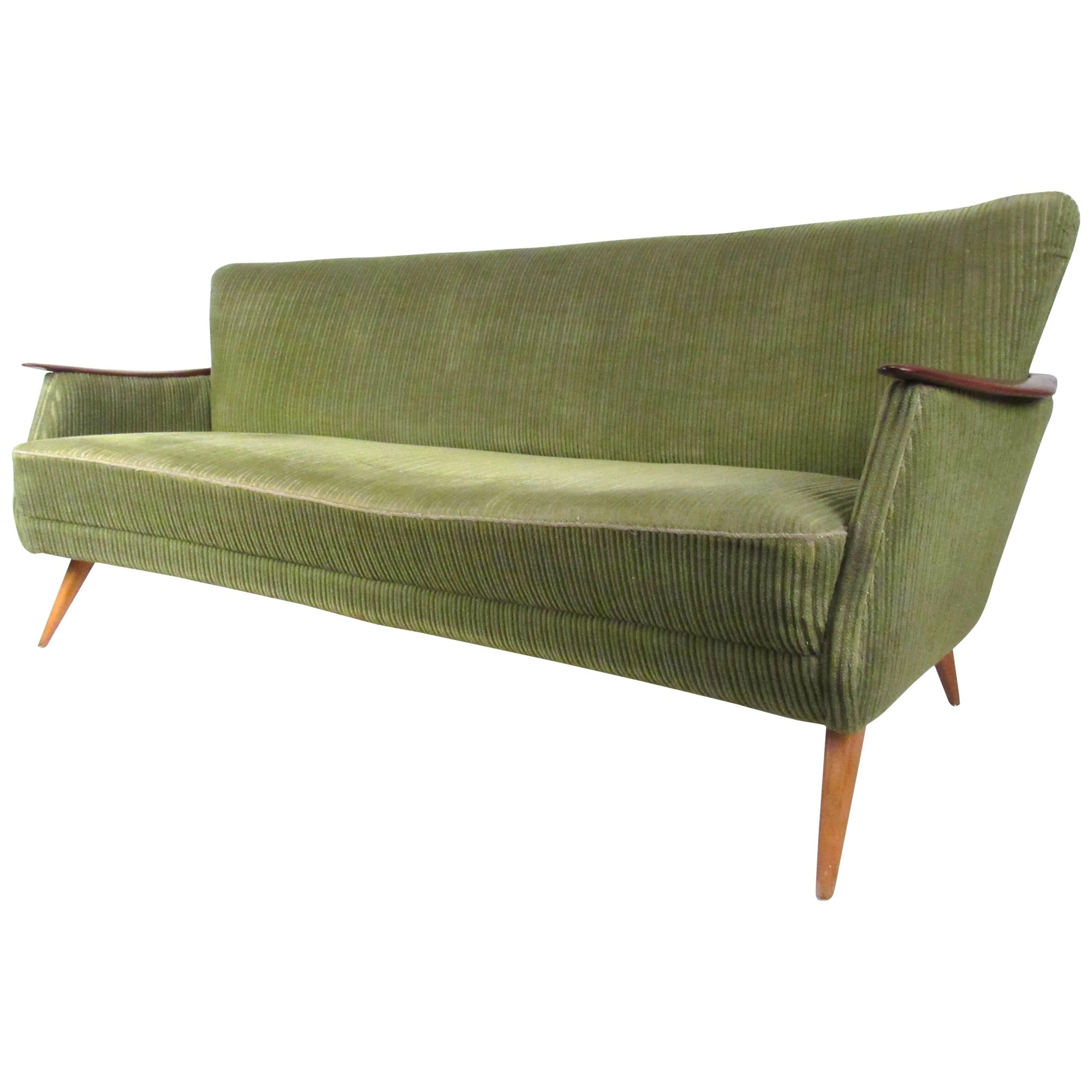 Scandinavian Modern Sofa With Wood Arms