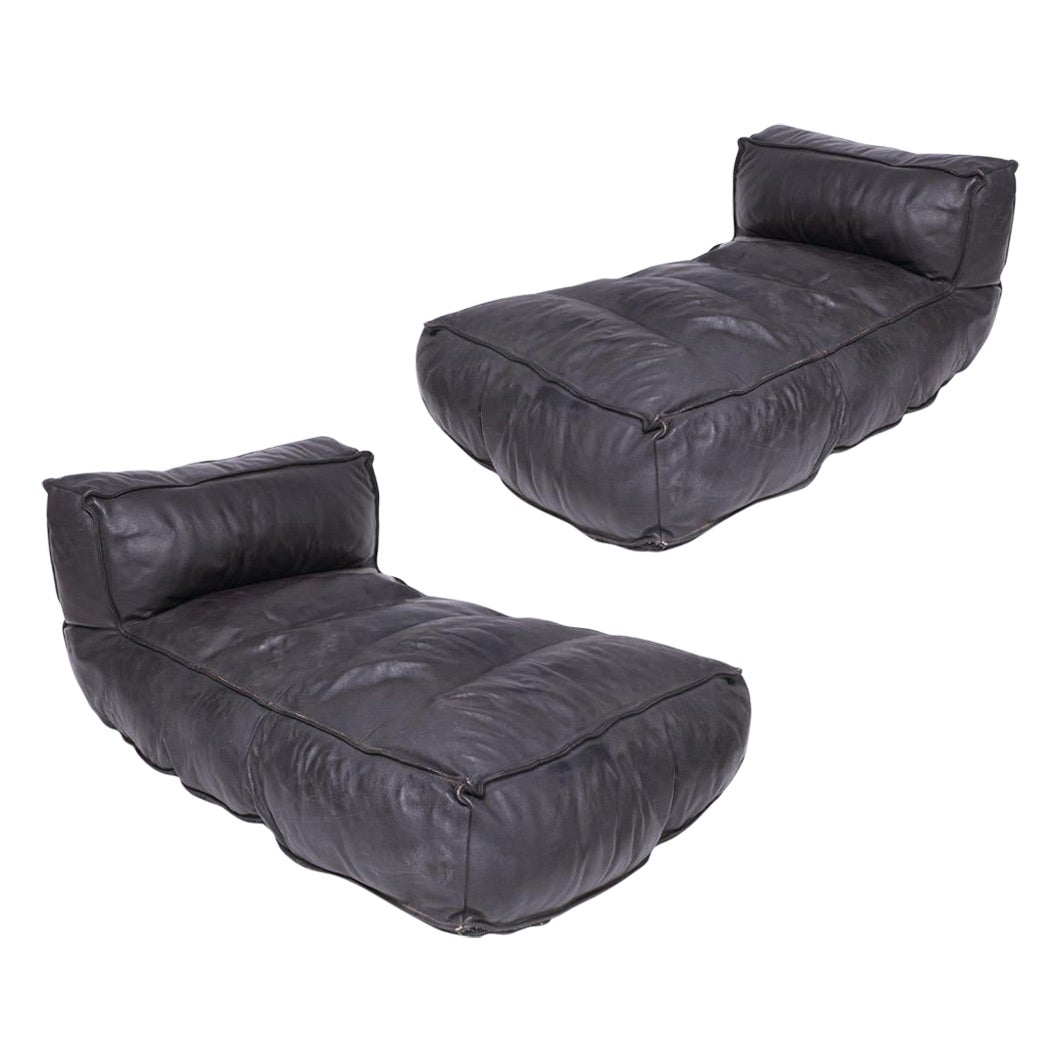 Canapés, Tumbonas y Sillones Vintage de Cuero Marrón Oscuro