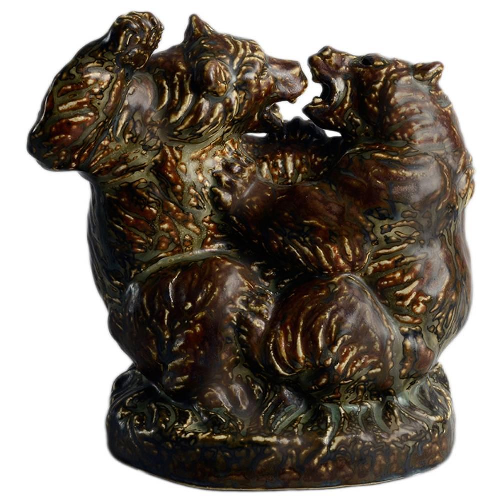 Figure of Two Fighting Bears by Knud Kyhn for Royal Copenhagen For Sale