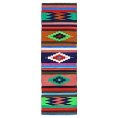Persian Kilim Runner Rug Circa 1910 - Wool Blue Green Orange Pink Red - 91153