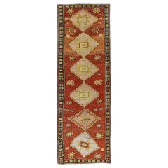 Persisch Aserbaidschan Läufer Teppich CIRCA 1910 - Wolle Elfenbein Rot Gelb Design - 91165