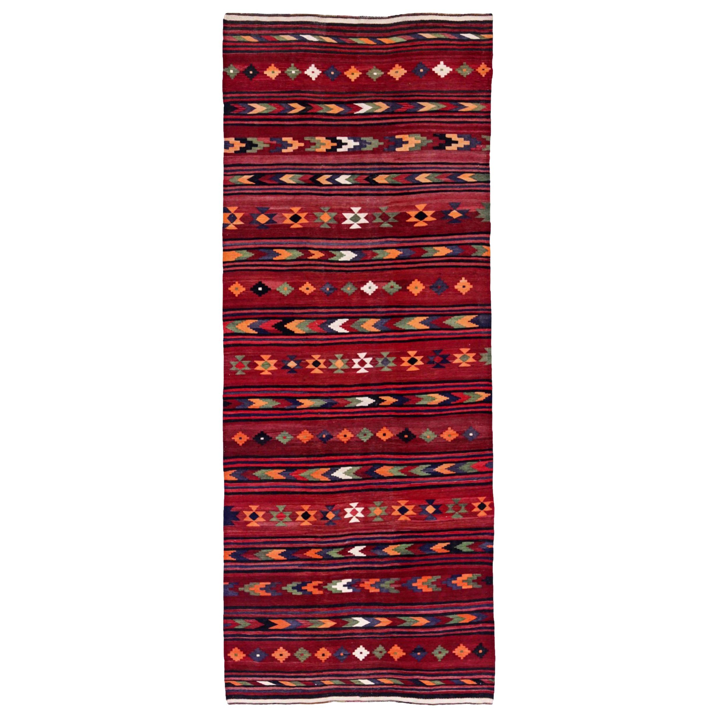 Persian Kilim Area Rugs Circa 1910 - Wool Blue Green Orange Red Yellow - 91154