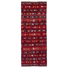 Persian Kilim Area Rugs Circa 1910 - Wool Blue Green Orange Red Yellow - 91154