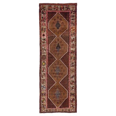 Persische Aserbaidschan Läufer Teppich - Wolle Braun Elfenbein Rosa Design - 91167