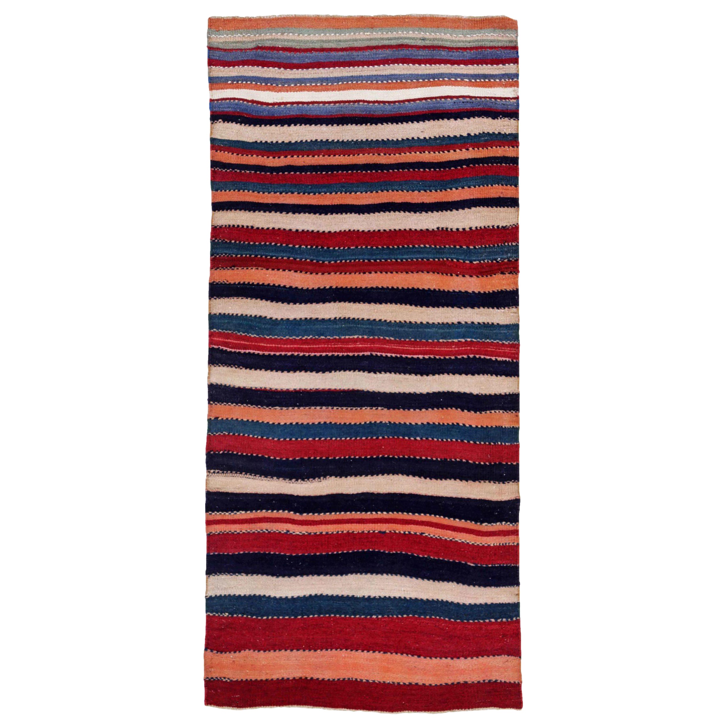 Persischer Kelim-Teppich Circa 1910 - Wolle Blau Elfenbein Rosa Rot Design - 91158