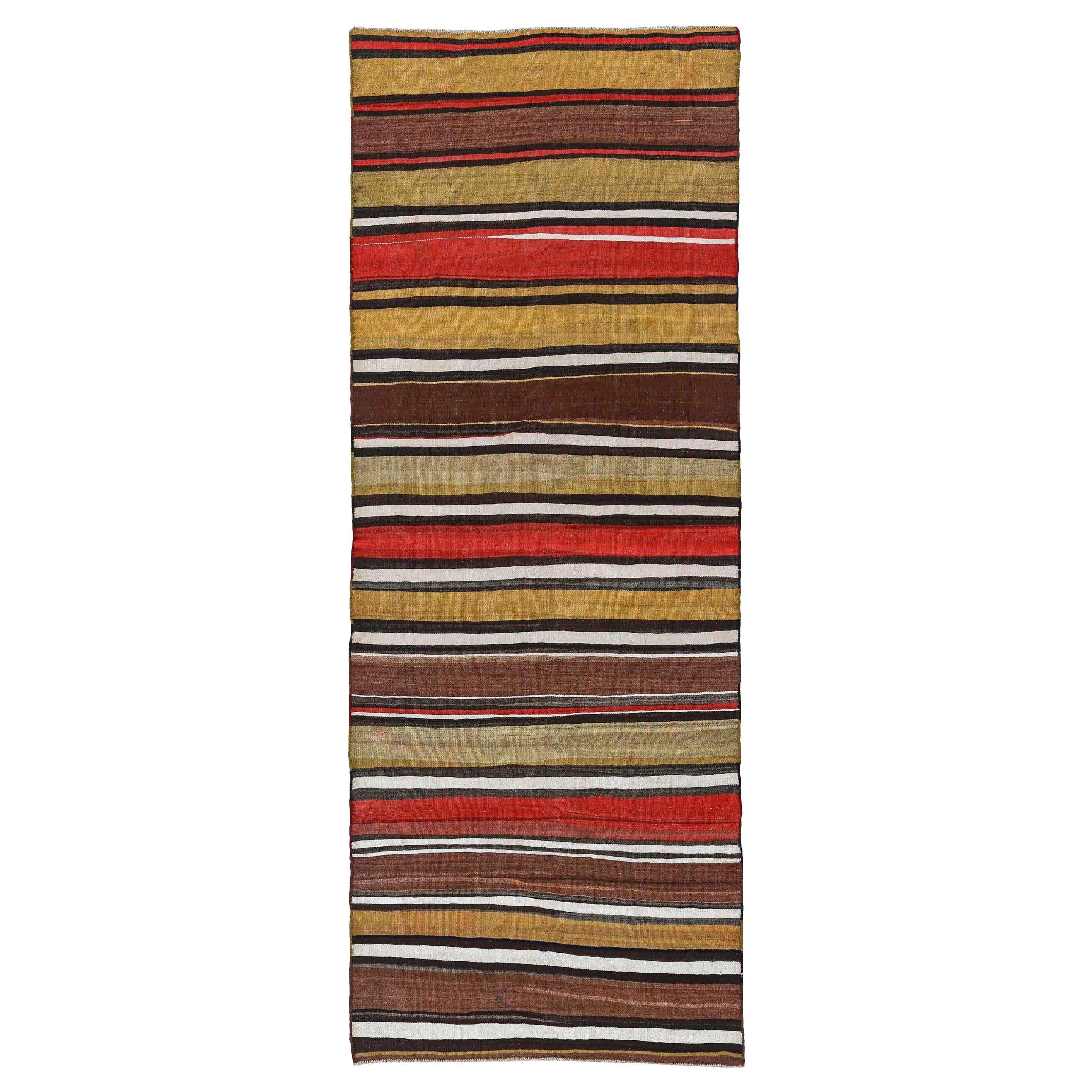 Persischer Kilim Kleiner Teppich CIRCA 1910 - Wolle Braun Elfenbein Rot Gelb Design - 91172