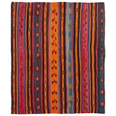 Persian Kilim Small Rug - Wool Blue Brown Orange Pink Red - 91159