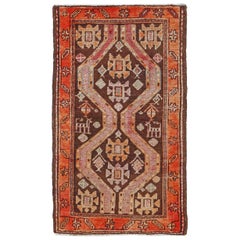 Persian Azerbaijan Small Rug - Wool Brown Orange Pink Design - 91173