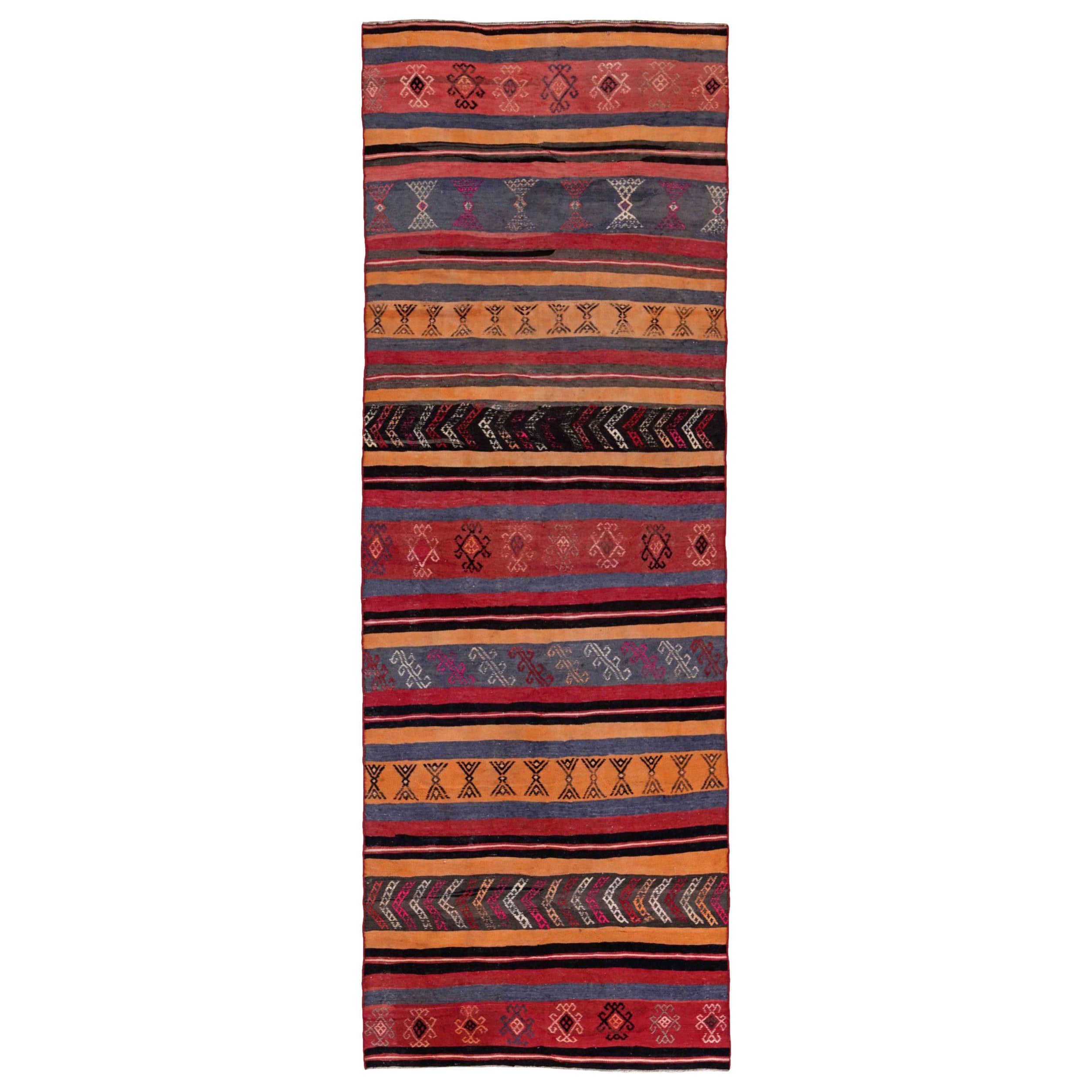 Tapis persans Kilim datant d'environ 1910 - Design en laine bleu orange rouge jaune - 91160