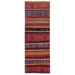 Tapis persans Kilim datant d'environ 1910 - Design en laine bleu orange rouge jaune - 91160