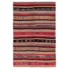 Rug & Kilim Kilim Persan Circa 1910 - Laine Noir Ivoire Rose Design - 91161
