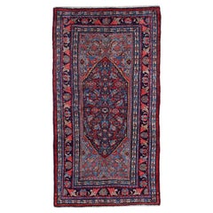 Persischer Bijar Kleiner Teppich Circa 1910 - Wolle Blau Marineblau Rosa Rot Design - 91175
