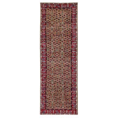 Vintage Persian Sultanabad Runner Rug - Wool Green Red Design - 91164