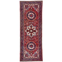 Tappeto persiano Heriz Runner del 1910 - Disegno in lana blu avorio rosso - 91195