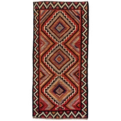Alfombra Persa Kilim Pequeña Circa 1910 - Lana Negro Marfil Naranja Rojo Design - 91208