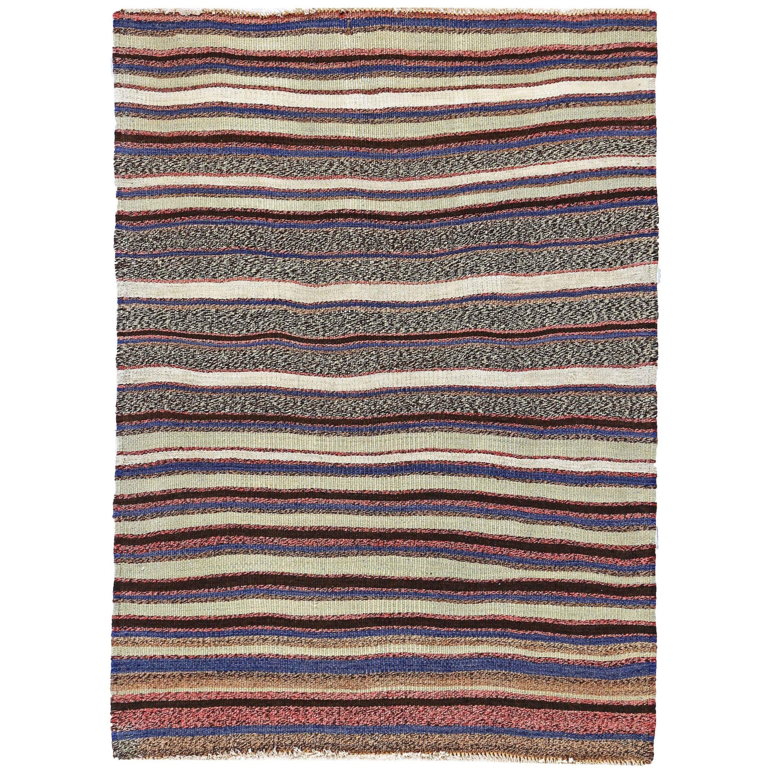 Persischer Kilim Kleiner Teppich CIRCA 1910 - Wolle Blau Elfenbein Rosa Design - 91212