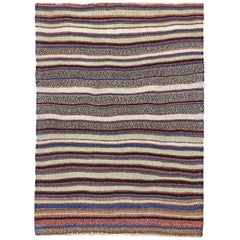 Persischer Kilim Kleiner Teppich CIRCA 1910 - Wolle Blau Elfenbein Rosa Design - 91212