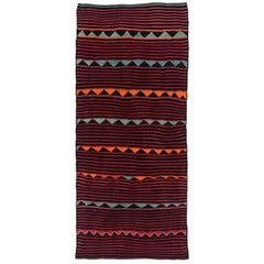 Alfombra Persa Kilim Pequeña Circa 1910 - Lana Negro Azul Naranja Rojo Design - 91226
