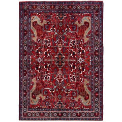 Persian Heriz Small Rug - Wool Blue Ivory Red Design - 91215
