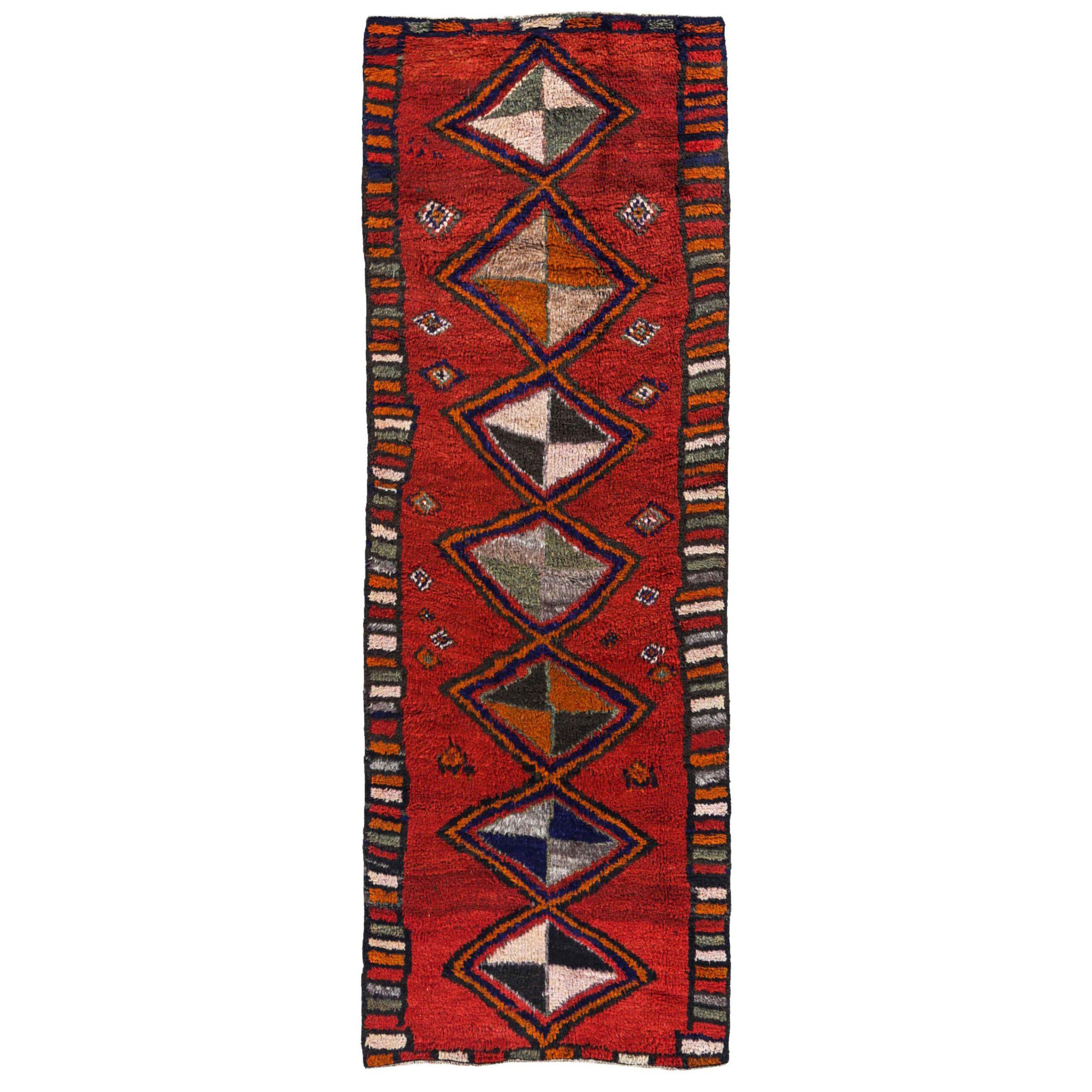 Tappeto persiano Gabbeh Runner, circa 1910 - Lana Blu Verde Arancione Rosso - 91228