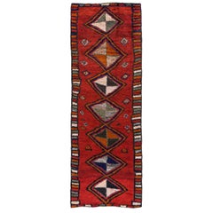 Tappeto persiano Gabbeh Runner, circa 1910 - Lana Blu Verde Arancione Rosso - 91228