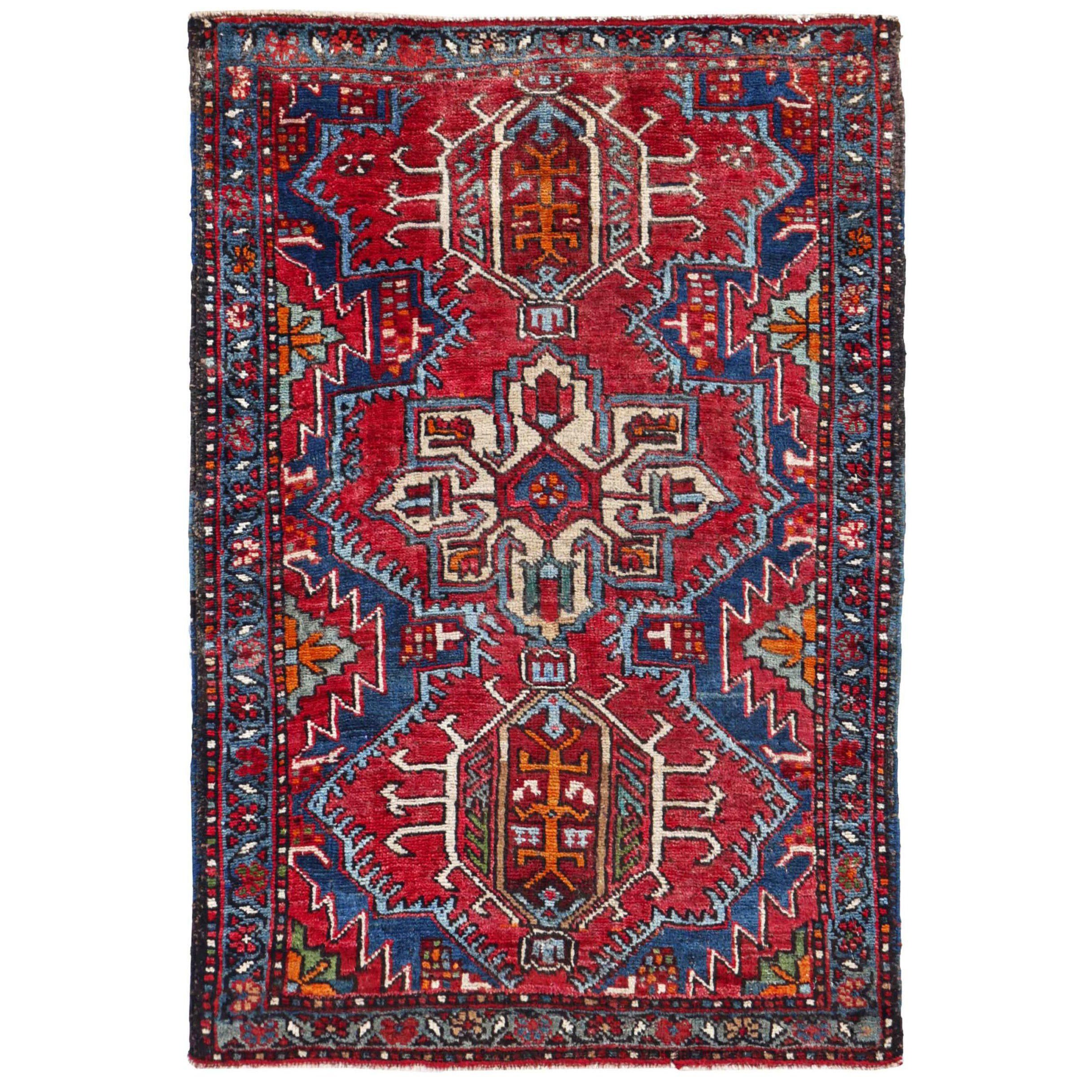 Tappeto persiano Azerbaijan di piccole dimensioni, circa 1910 - Lana Blu Avorio Arancione Rosso - 91219