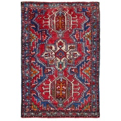 Tappeto persiano Azerbaijan di piccole dimensioni, circa 1910 - Lana Blu Avorio Arancione Rosso - 91219