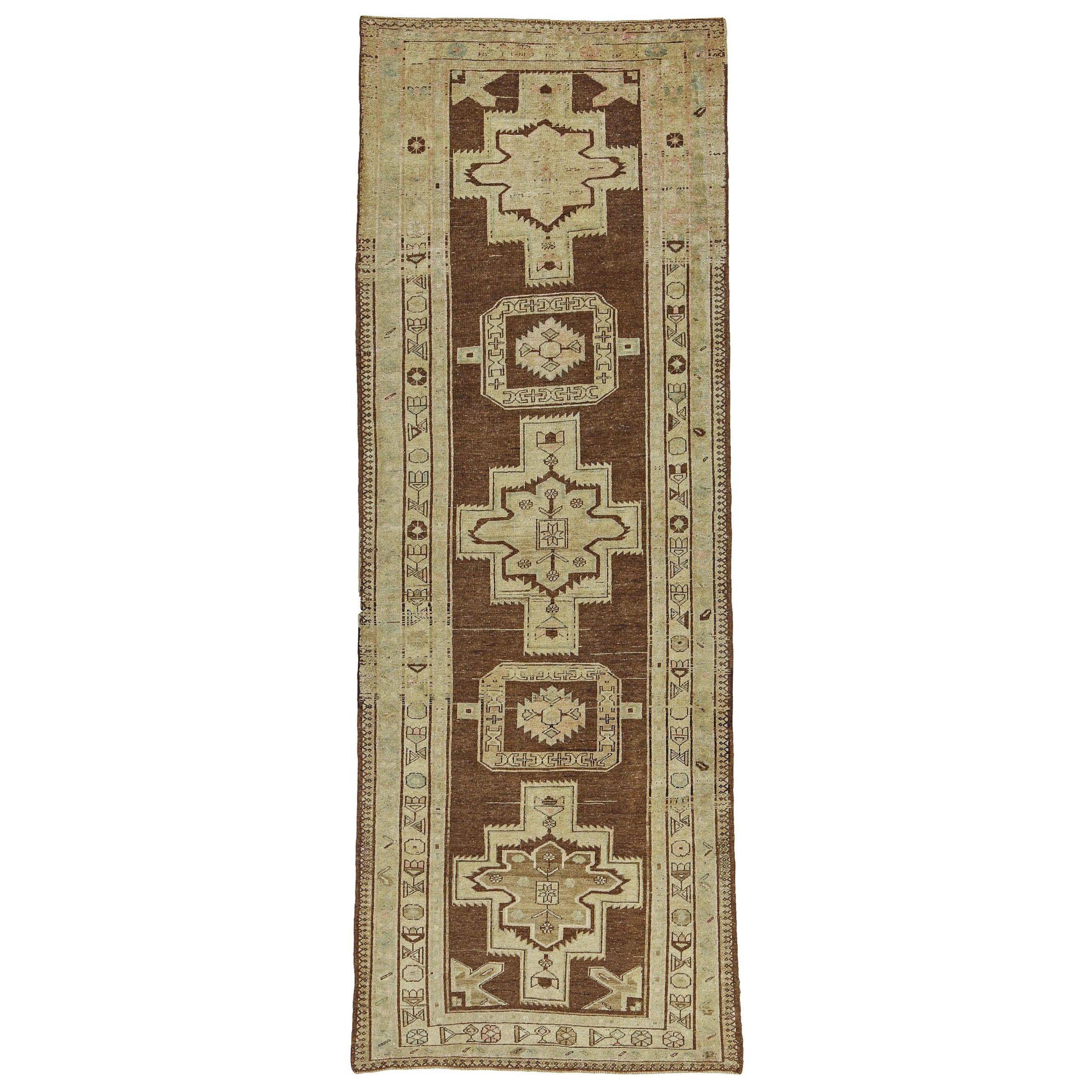 Persisch Aserbaidschan Läufer Teppich CIRCA 1910 - Wolle Braun Elfenbein Design - 91249