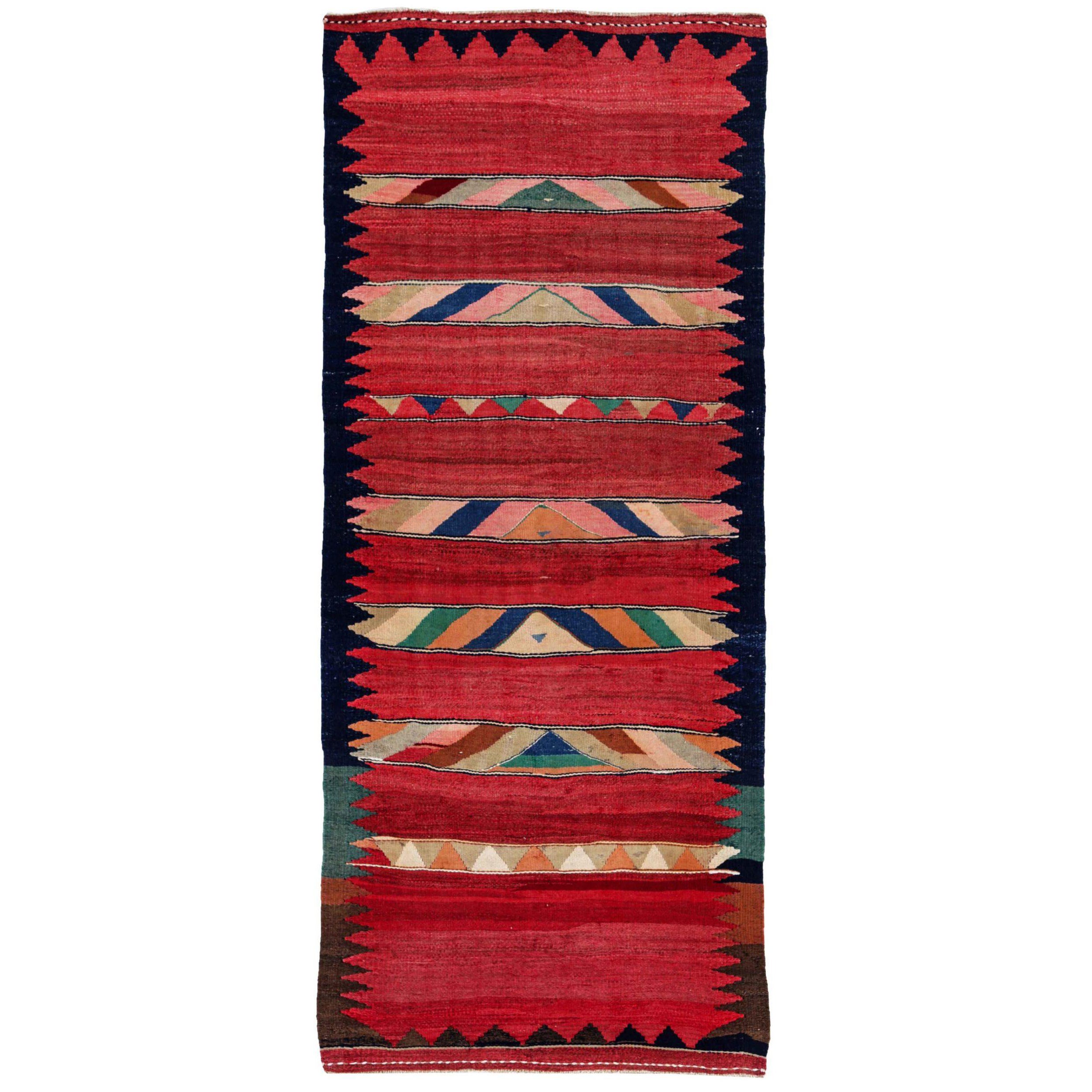 Persischer Kelim-Teppich Circa 1910 - Wolle Blau Grün Orange Rot Design - 91250