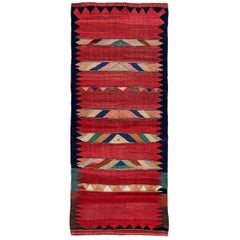 Persian Kilim Small Rug Circa 1910 - Wool Blue Green Orange Red Design - 91250