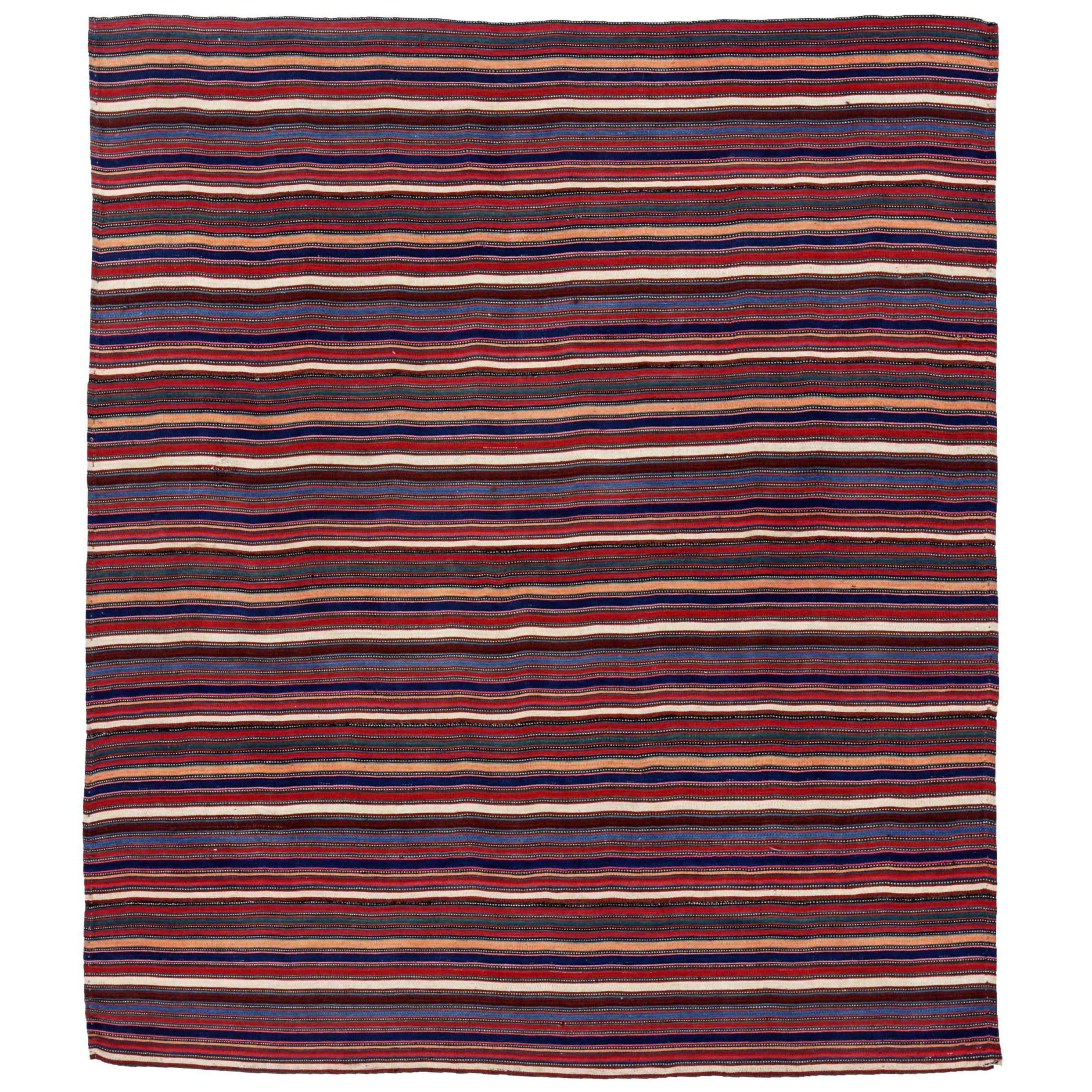 Persian Jajim Small Rug Circa 1910 - Wool Blue Brown Green Red Yellow - 91252