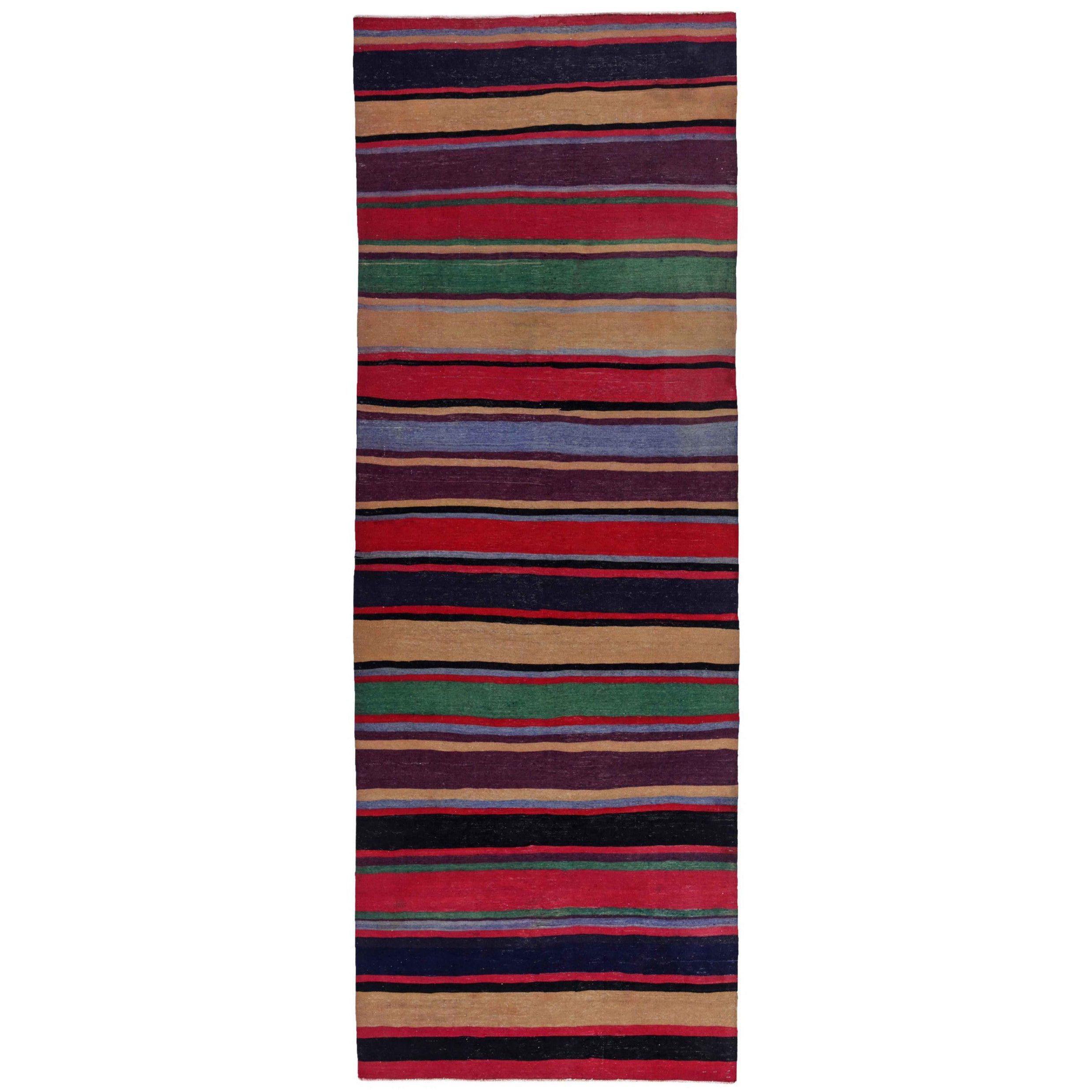 Persische Kelim-Teppiche um 1910 - Wolle Blau Grün Elfenbein Purpel Rot - 91253