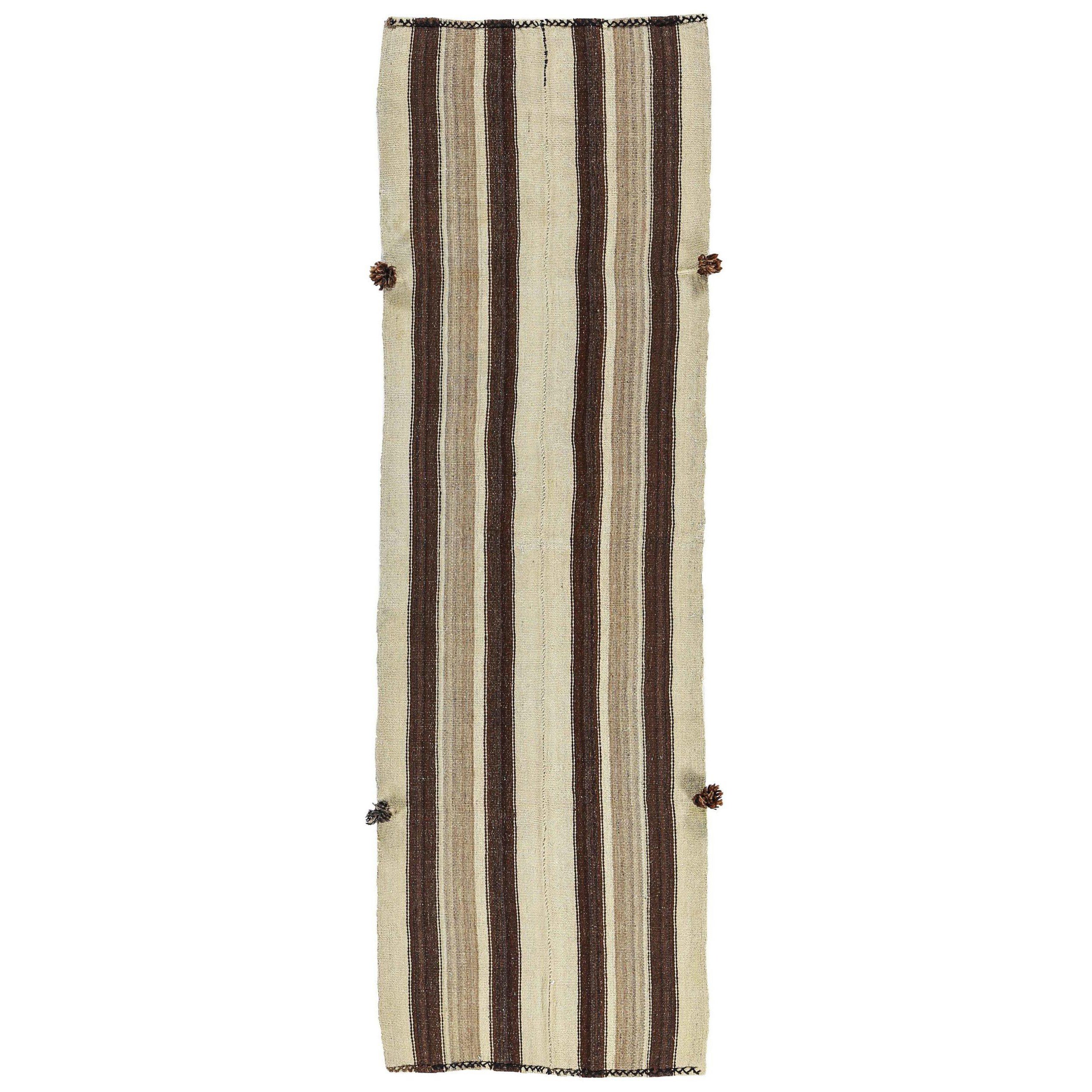 Persian Kilim Small Rug Circa 1910 - Wool Brown Ivory Design - 91254