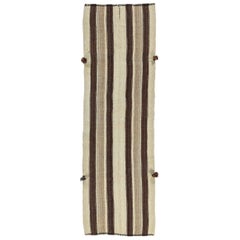 Persian Kilim Small Rug Circa 1910 - Wool Brown Ivory Design - 91254