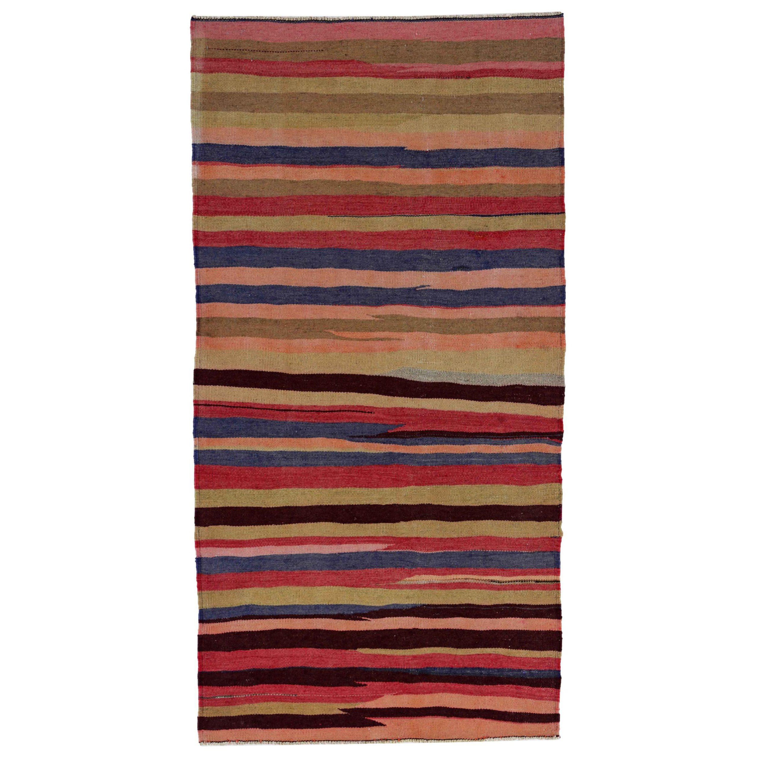 Persischer Kilim Kleiner Teppich CIRCA 1910 - Wolle Blau Braun Grün Rosa Rot - 91272