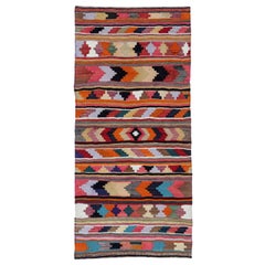 Persian Kilim Small Rug Circa 1910 - Wool Blue Green Orange Pink Red - 91273