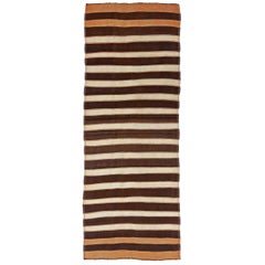 Persian Kilim Runner Rug Circa 1910 - Wool Brown Ivory Orange Design - 91275