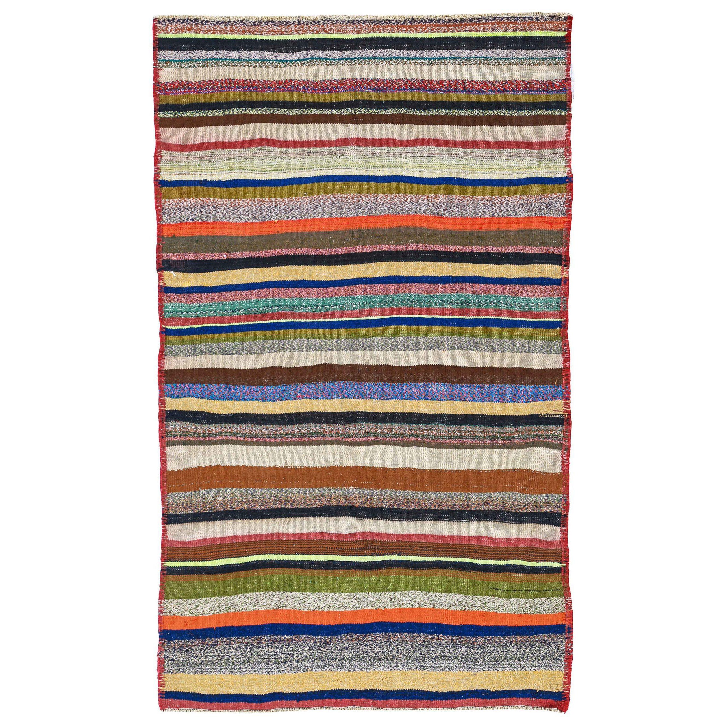 Persischer Kilim Kleiner Teppich CIRCA 1910 - Wolle Blau Grün Elfenbein Orange Gelb - 91264