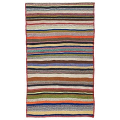 Persian Kilim Small Rug Circa 1910 - Wool Blue Green Ivory Orange Yellow - 91264