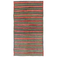 Persian Kilim Small Rug Circa 1910 - Wool Gray Green Red Design - 91267